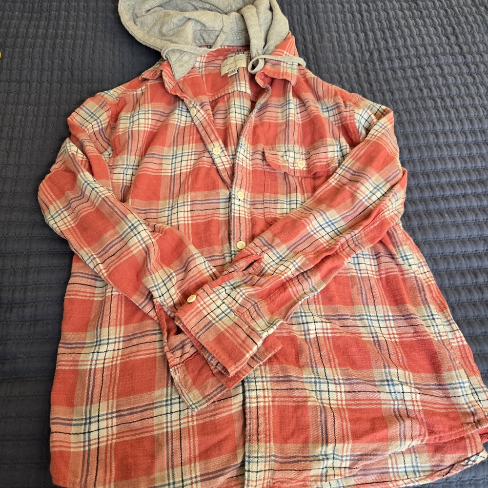 American Eagle Outfitters Plaid Flannel Shirt With Hoodie M
